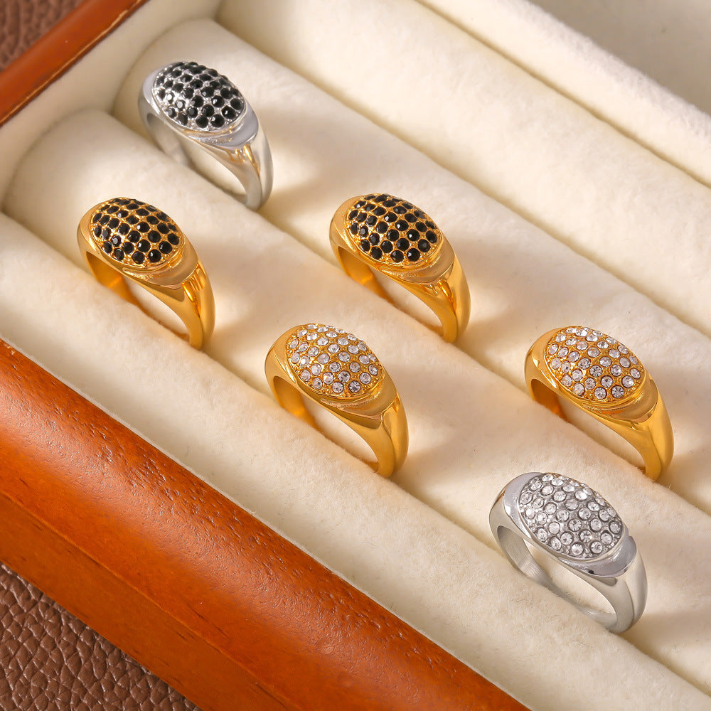 Stainless Steel Curved Inlay Cubic Zirconia Ring