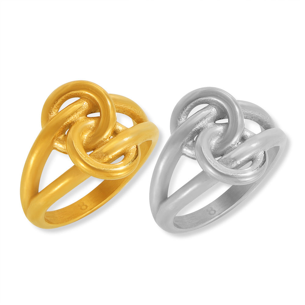 Double Layer Line Hollow Design Stainless Steel Ring