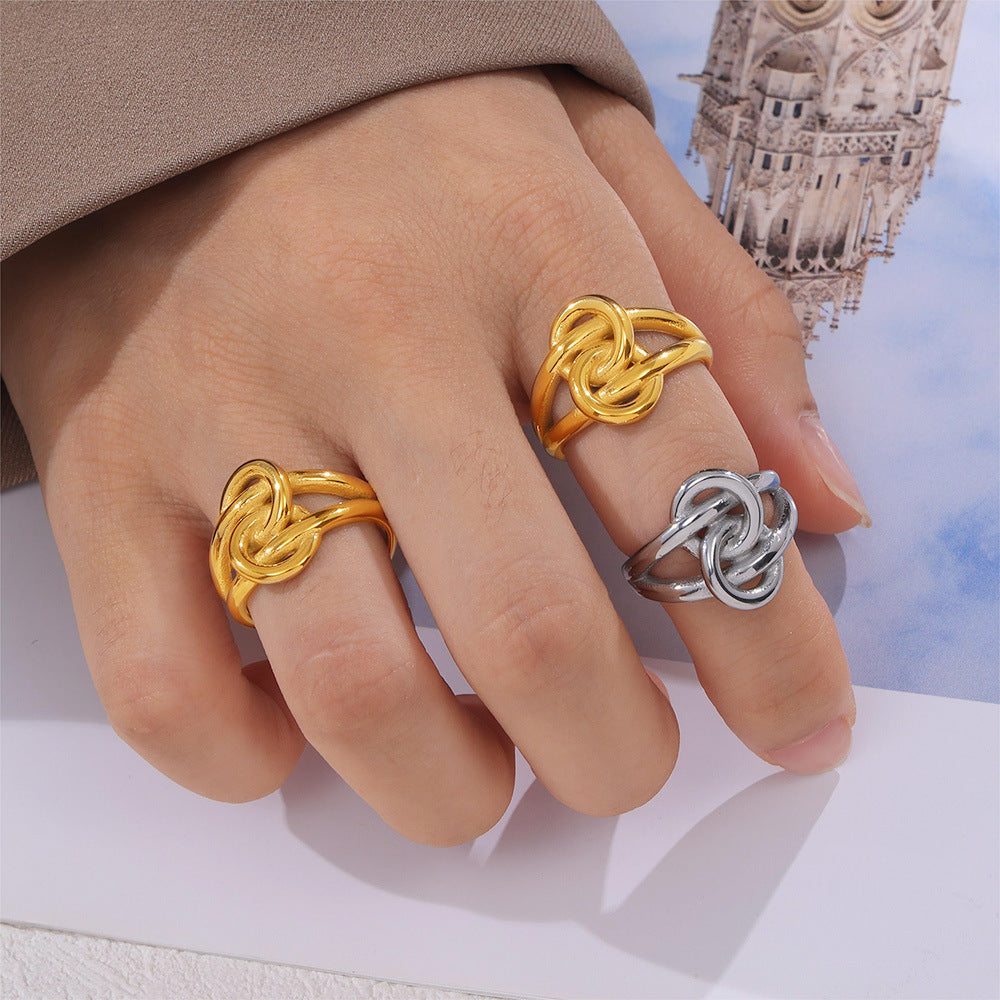 Double Layer Line Hollow Design Stainless Steel Ring