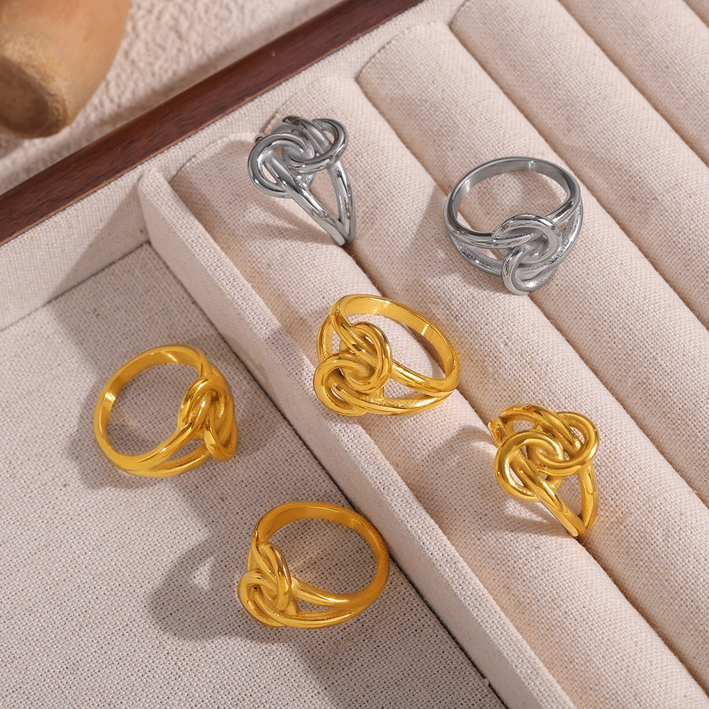 Double Layer Line Hollow Design Stainless Steel Ring