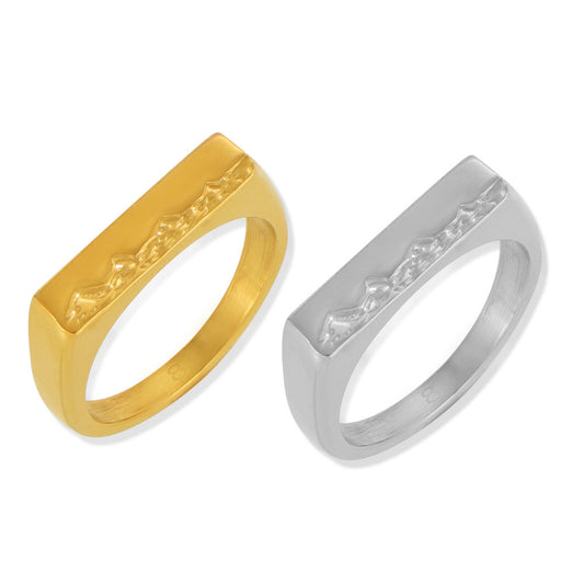 Stainless Steel Wave Texture Square Ring