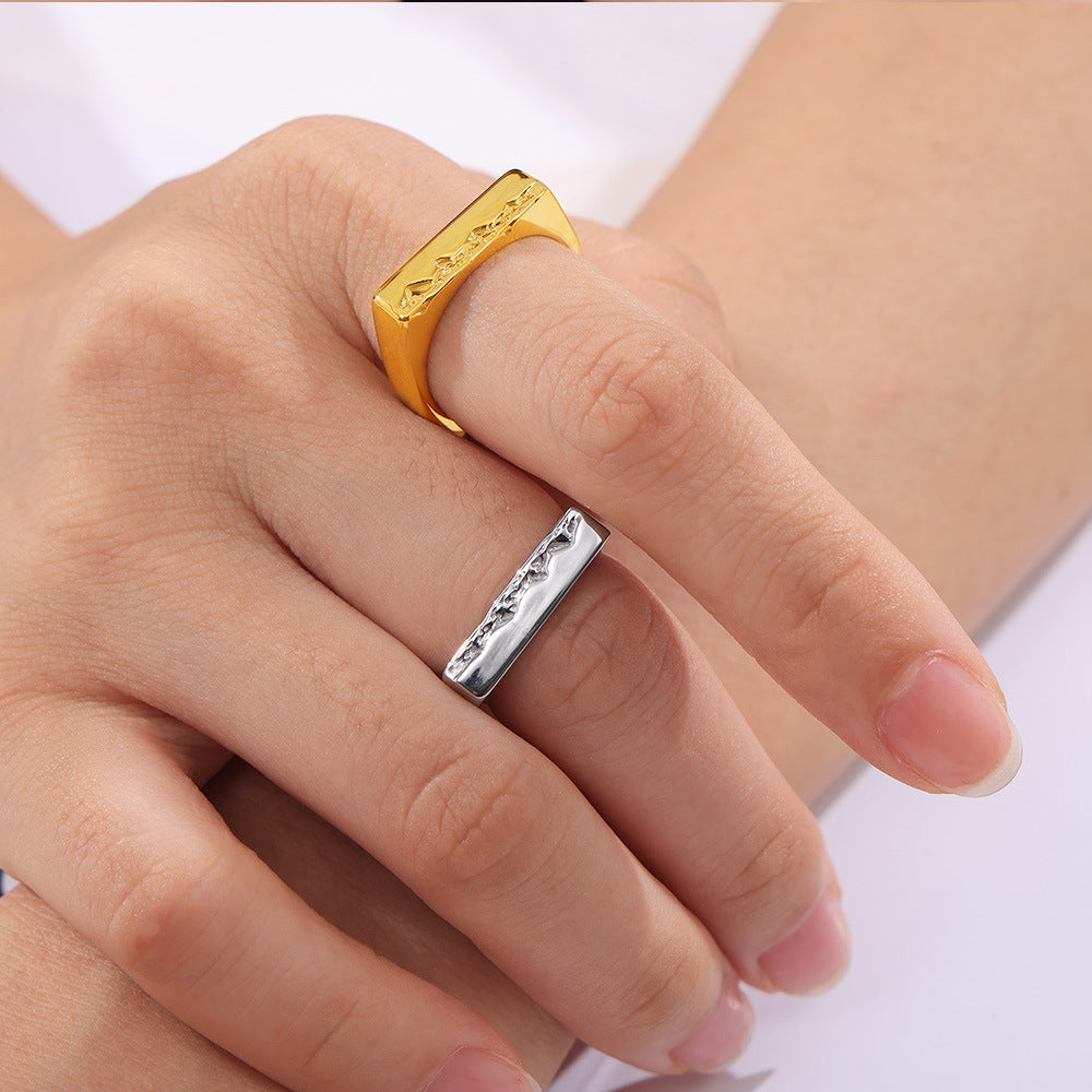 Stainless Steel Wave Texture Square Ring