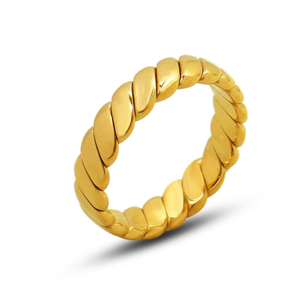 Stainless Steel Geometric Flat Twist Rope Ring