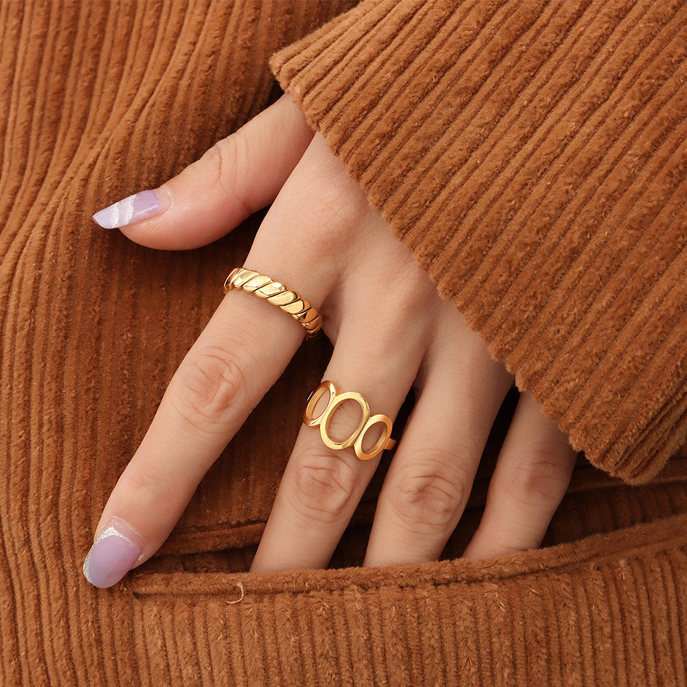 Stainless Steel Geometric Flat Twist Rope Ring