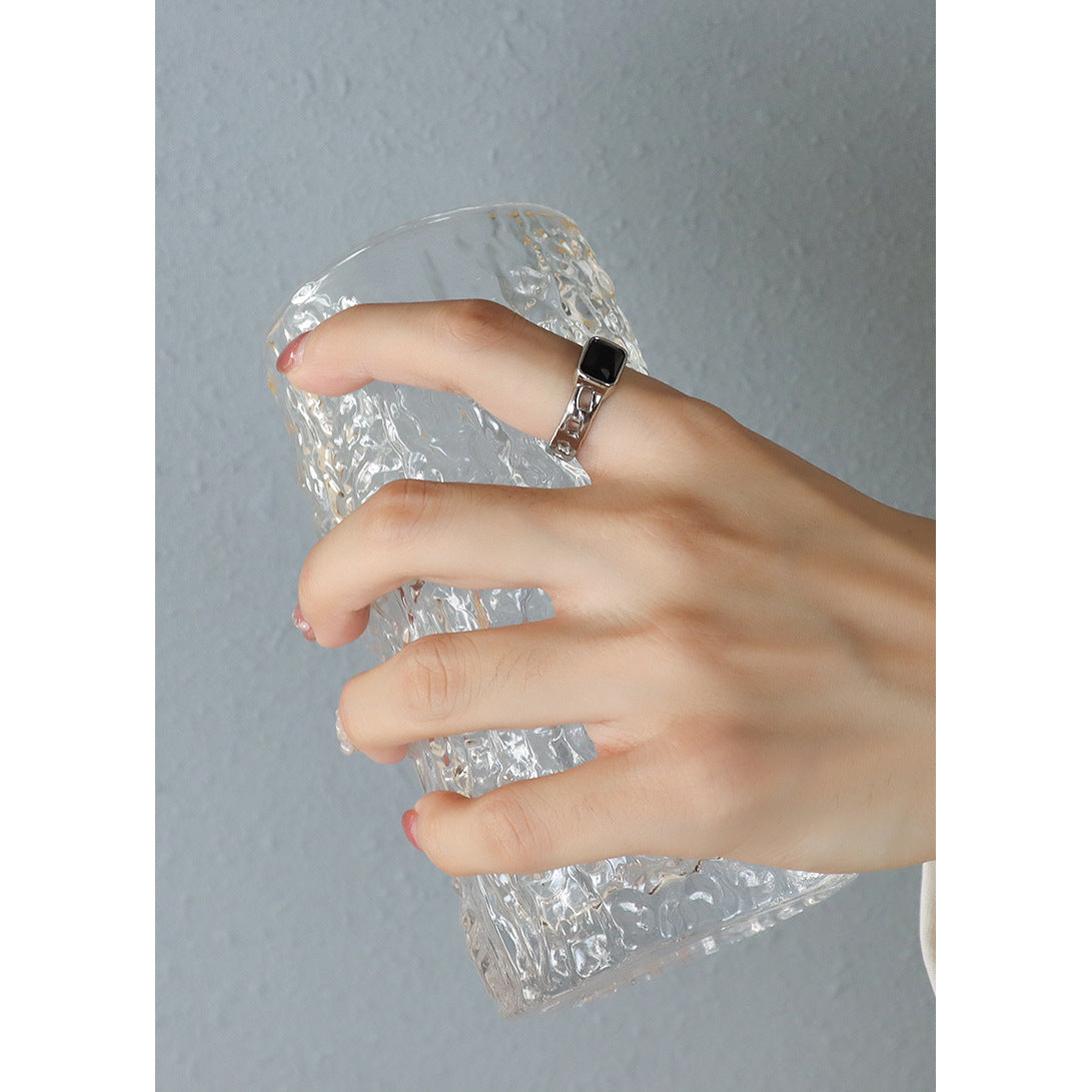 Stainless Steel Square Cubic Zirconia Cuff Ring