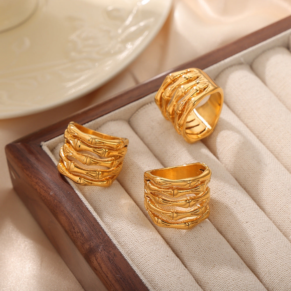 Multi-layer Bamboo Shape Stainless Steel Ring