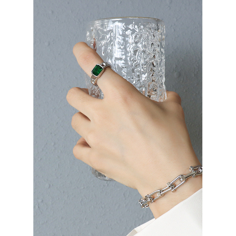 Stainless Steel Square Cubic Zirconia Cuff Ring