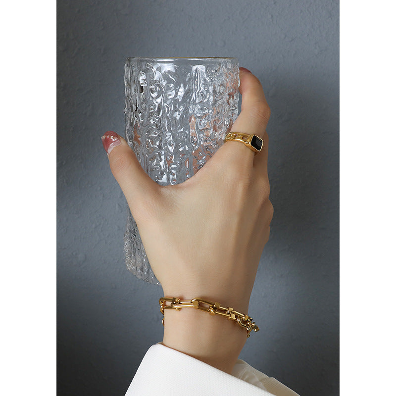 Stainless Steel Square Cubic Zirconia Cuff Ring