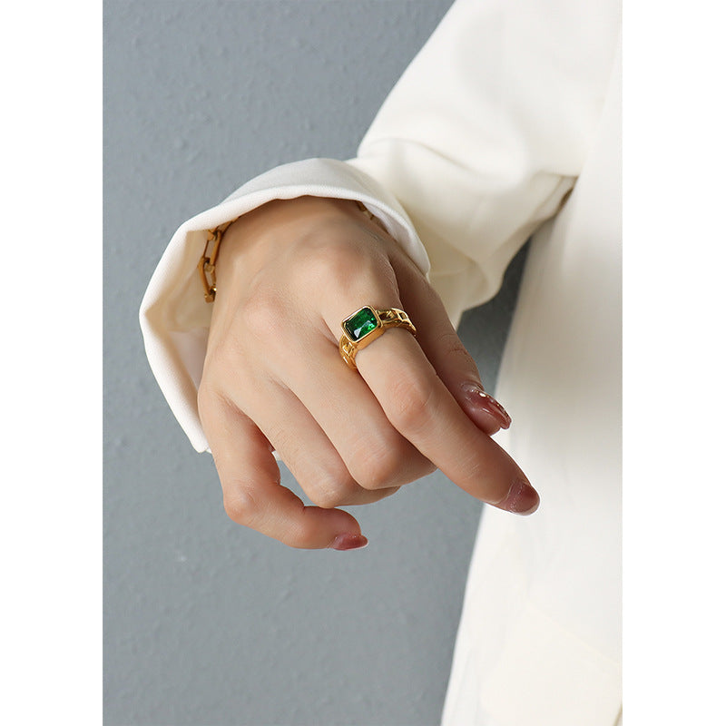 Stainless Steel Square Cubic Zirconia Cuff Ring