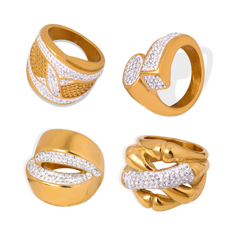 Stainless Steel Czech Diamond Chunky Ring