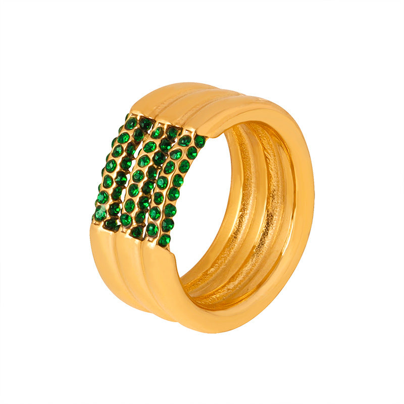 Stainless Steel Multi-layer Inlay Czech Diamond Ring