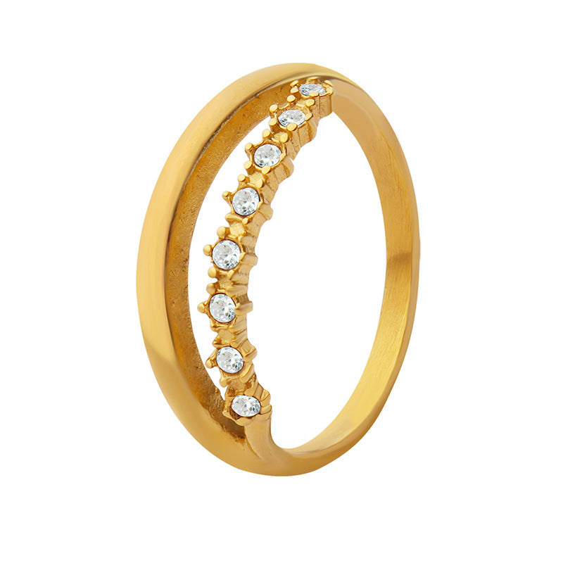 Stainless Steel Double Row Cubic Zirconia Ring
