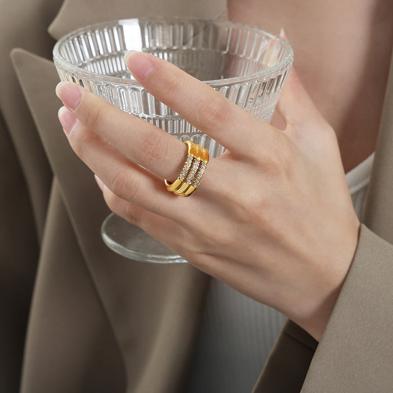 Stainless Steel Multi-layer Inlay Czech Diamond Ring
