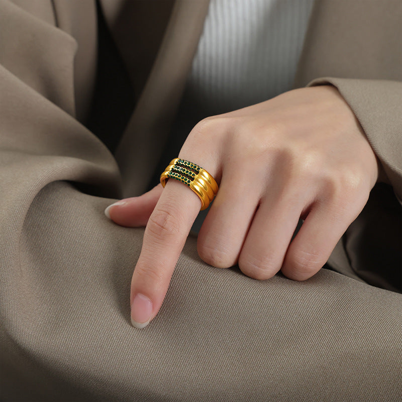 Stainless Steel Multi-layer Inlay Czech Diamond Ring