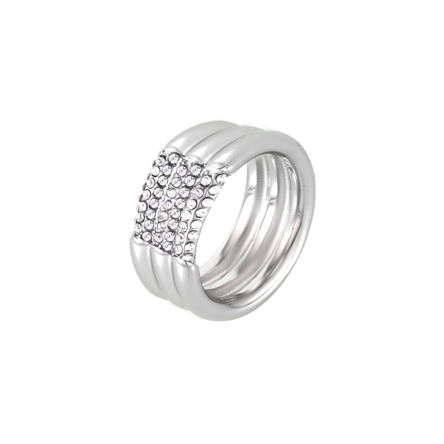 Stainless Steel Multi-layer Inlay Czech Diamond Ring
