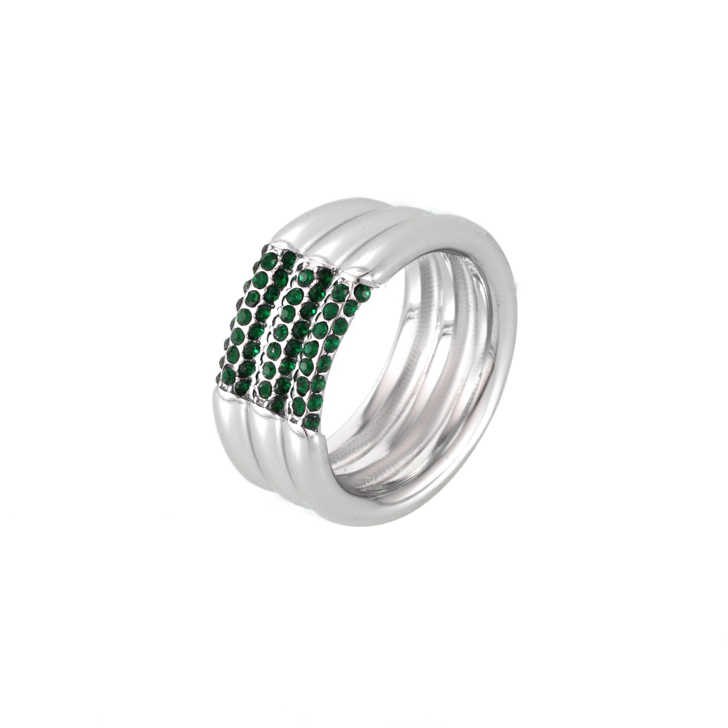 Stainless Steel Multi-layer Inlay Czech Diamond Ring