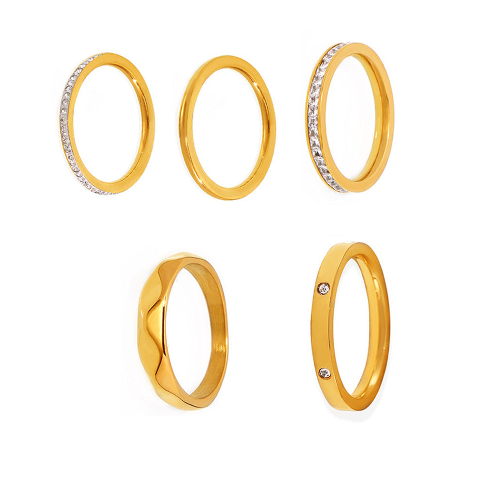 Stainless Steel Simple Stacking Czech Diamond Rhinestone Ring