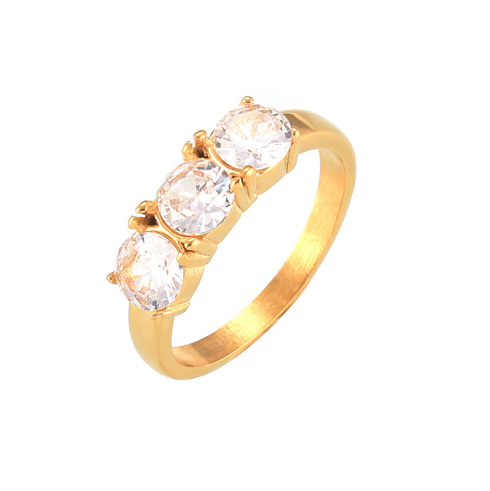 Stainless Steel Inlay with Three Cubic Zirconia Stones Ring