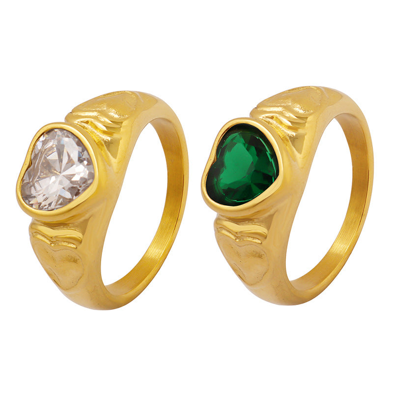 Heart Glass Stone Stainless Steel Ring