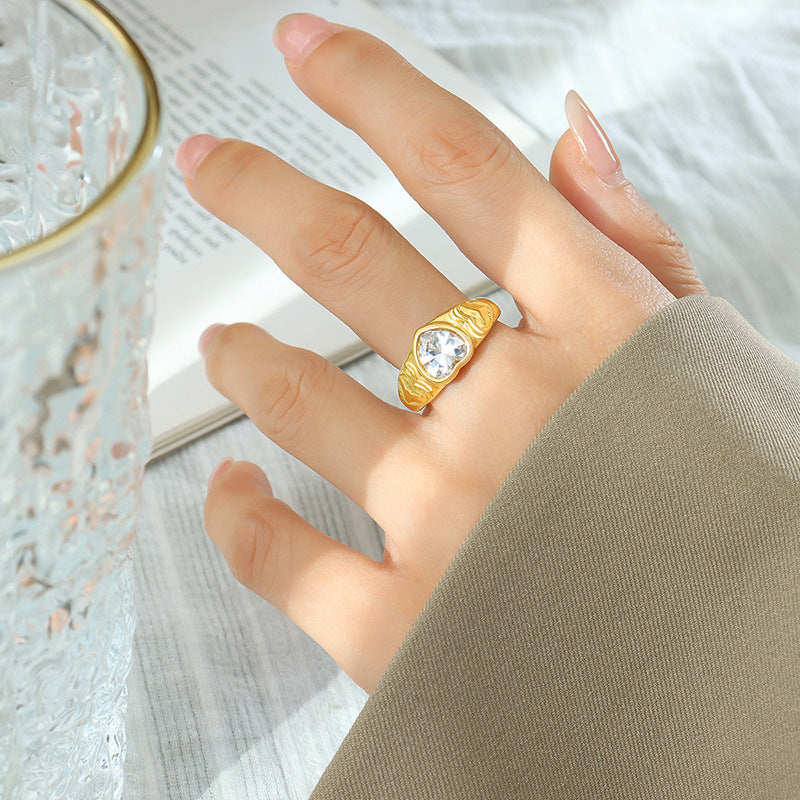 Heart Glass Stone Stainless Steel Ring