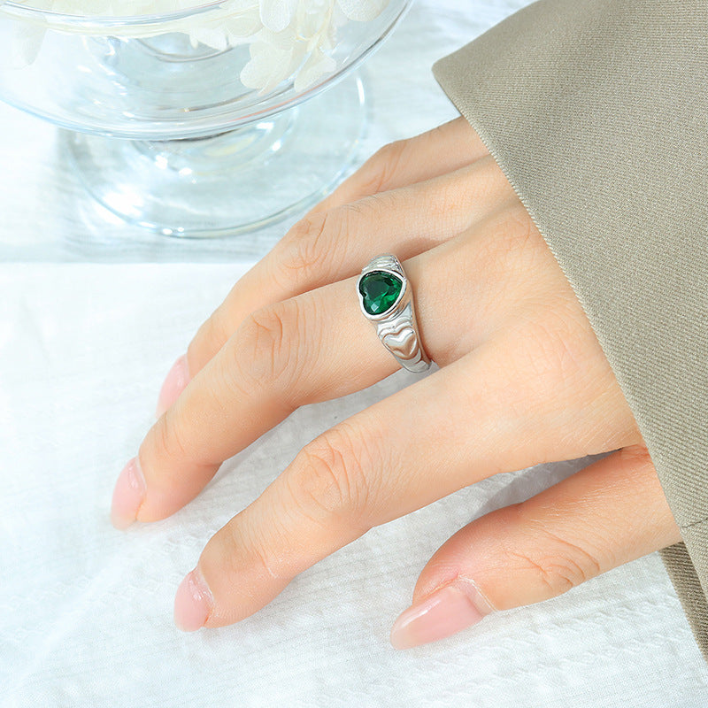 Heart Glass Stone Stainless Steel Ring