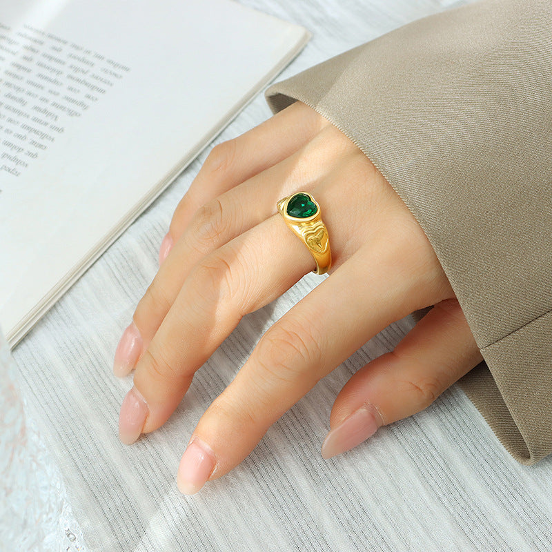 Heart Glass Stone Stainless Steel Ring