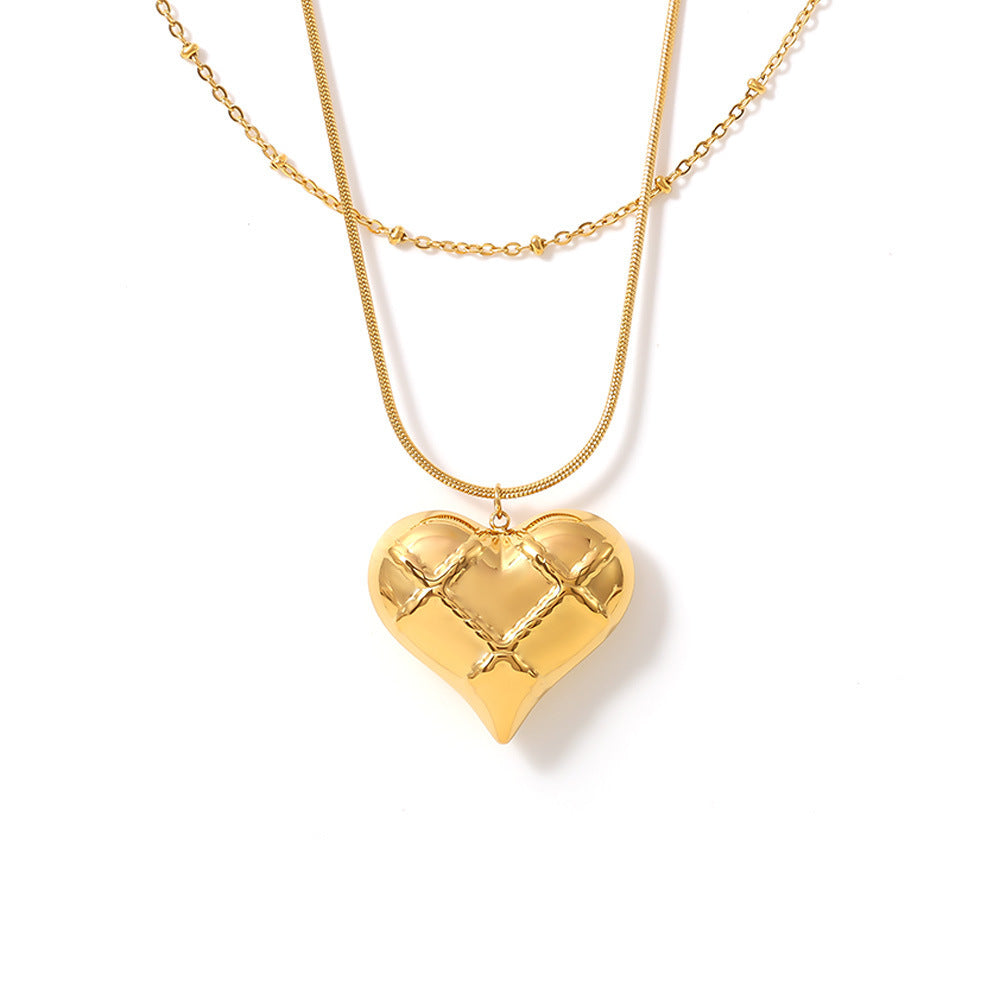 Stainless Steel Check Heart Pendant Stackable Necklace