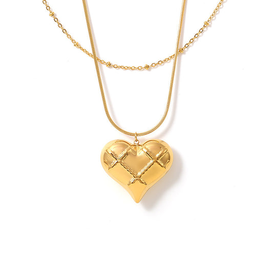 Stainless Steel Check Heart Pendant Stackable Necklace