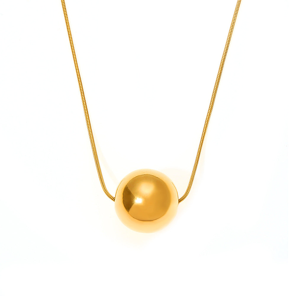 Stainless Steel Polished Round Bead Pendant Snake Chain Necklace