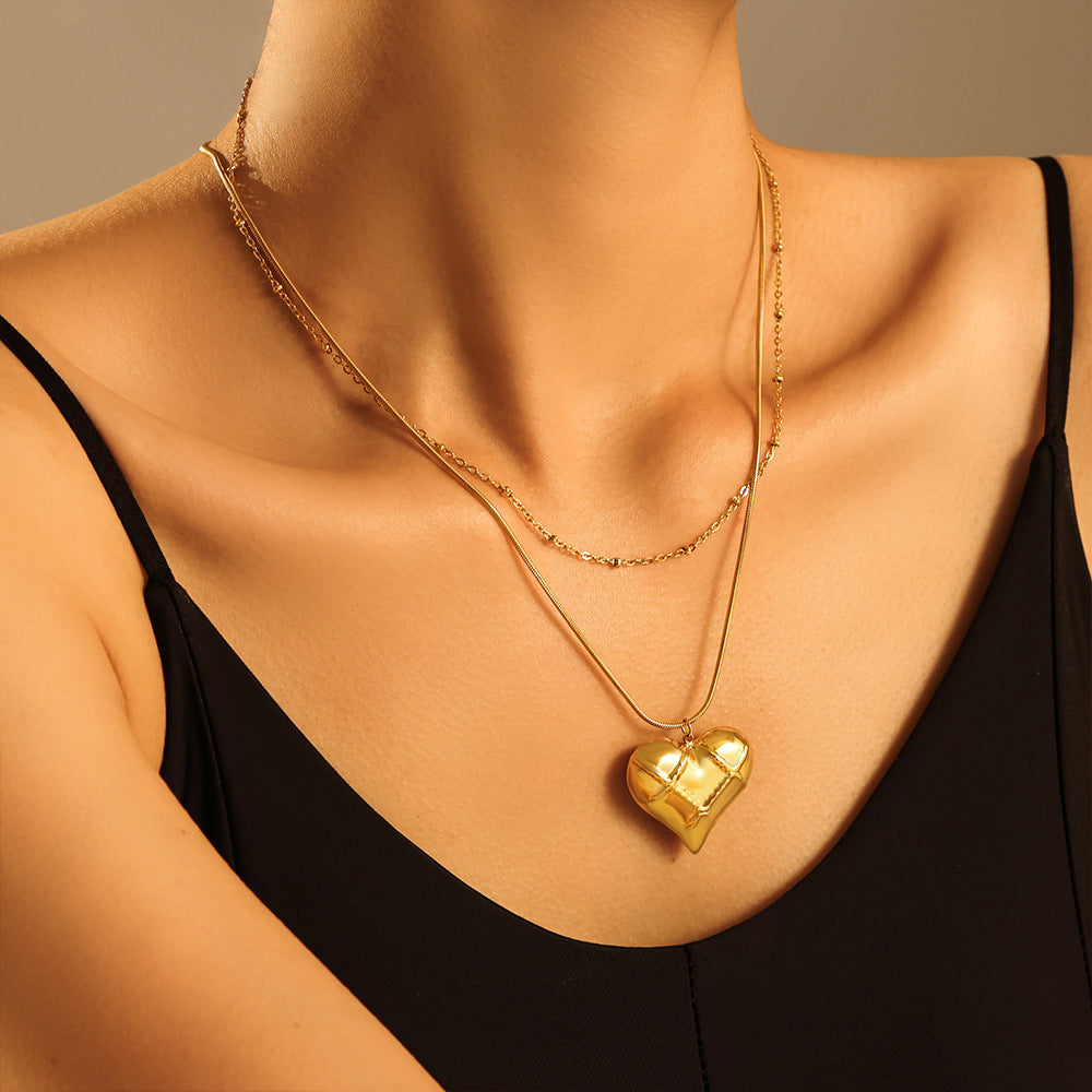 Stainless Steel Check Heart Pendant Stackable Necklace