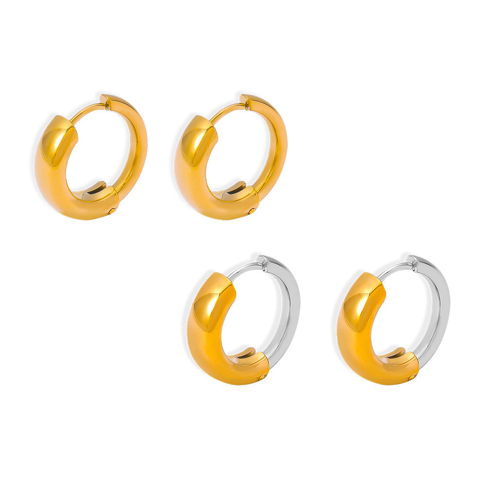 Stainless Steel Two-tone Stitching Huggie Earrings