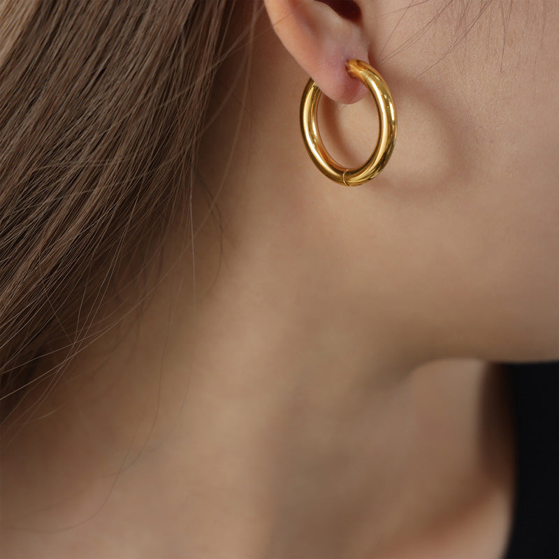 Polished Stainless Steel Huggie Earrings