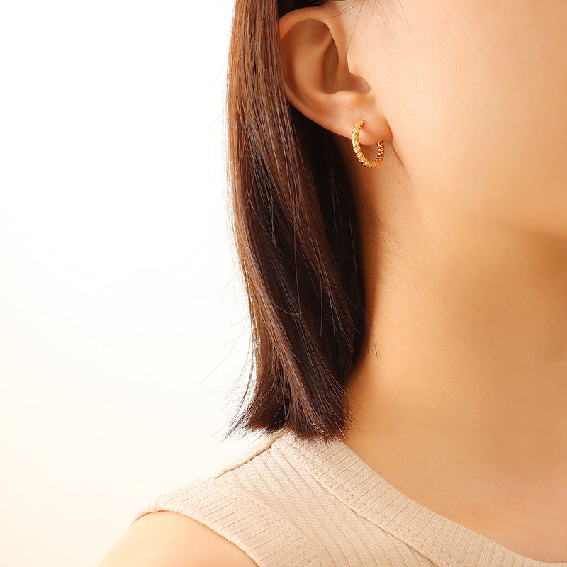 Stainless Steel Texture Huggie Earrings