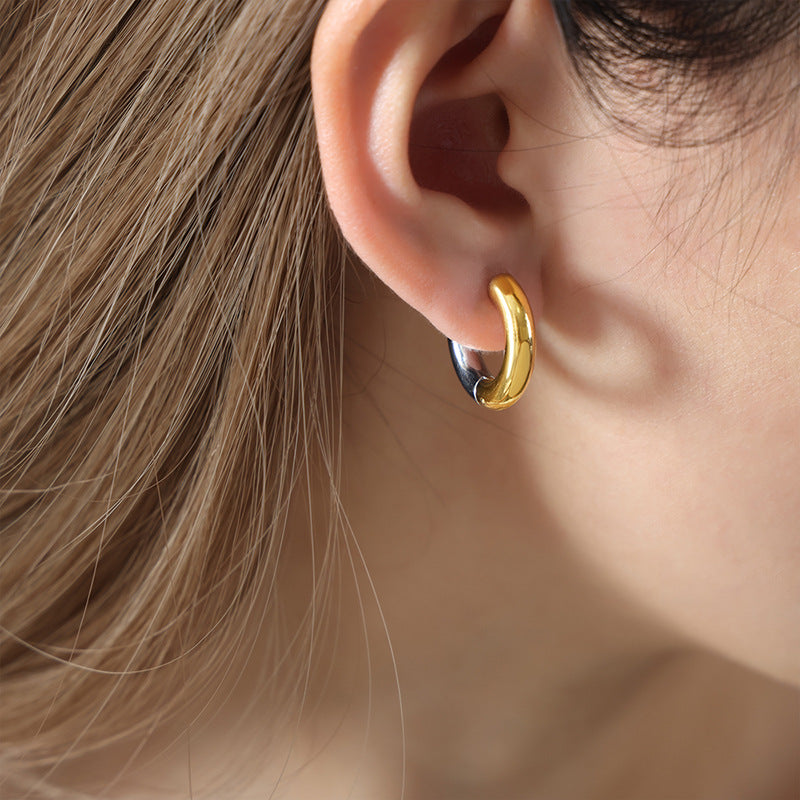 Stainless Steel Splicing Huggie Earrings