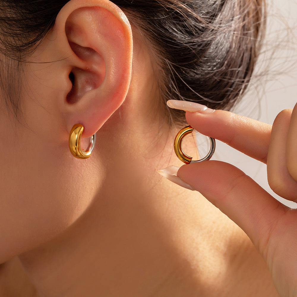 Stainless Steel Two-tone Stitching Huggie Earrings