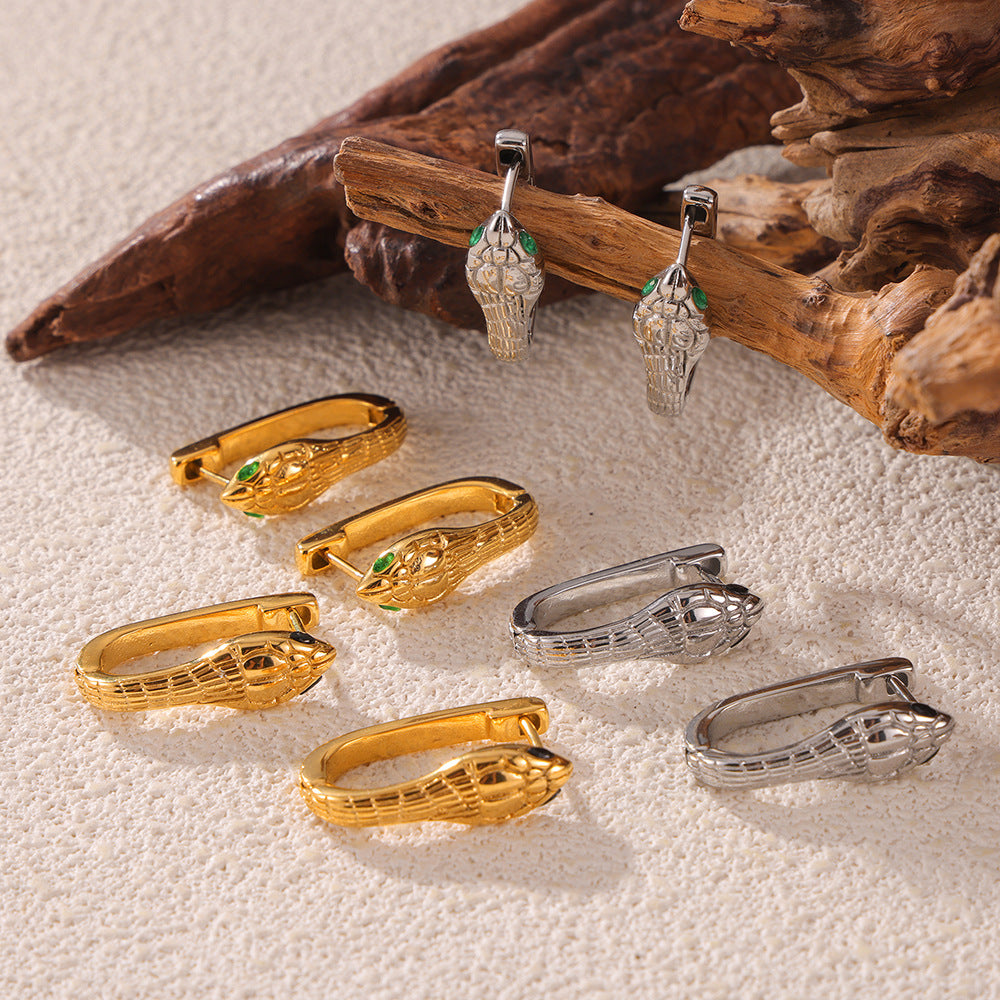 Stainless Steel Snake Huggie Earrings