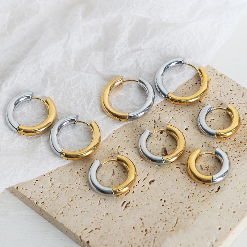 Stainless Steel Splicing Huggie Earrings