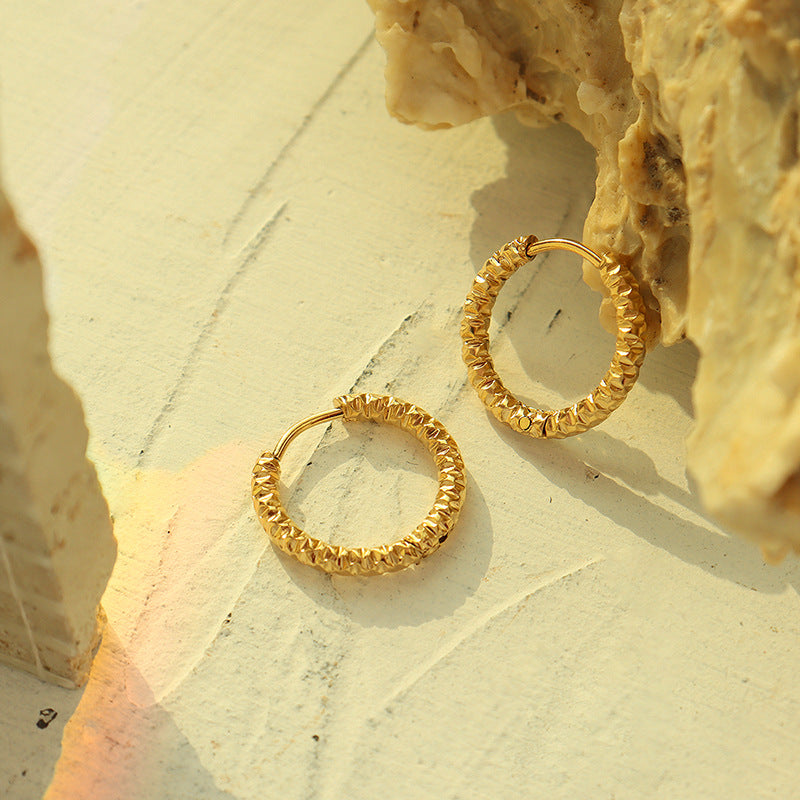 Stainless Steel Texture Huggie Earrings