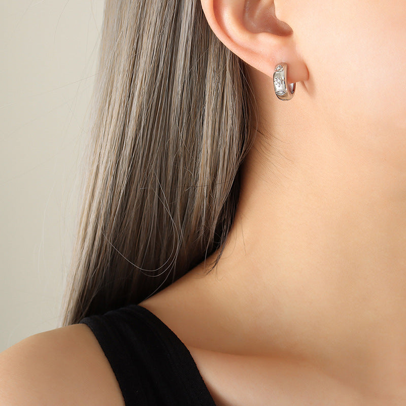Stainless Steel Sun Moon Inlay Cubic Zirconia Huggie Earrings