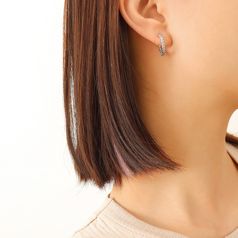 Stainless Steel Texture Huggie Earrings