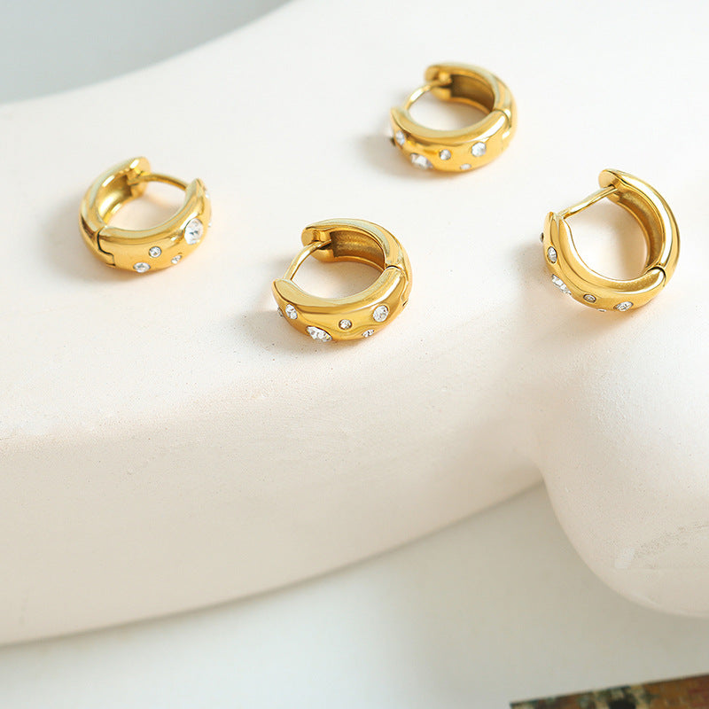 18K Gold PVD Cubic Zirconia Stainless Steel Earrings