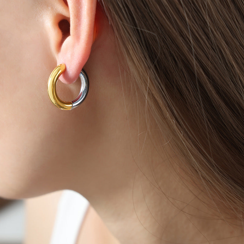 Stainless Steel Splicing Huggie Earrings