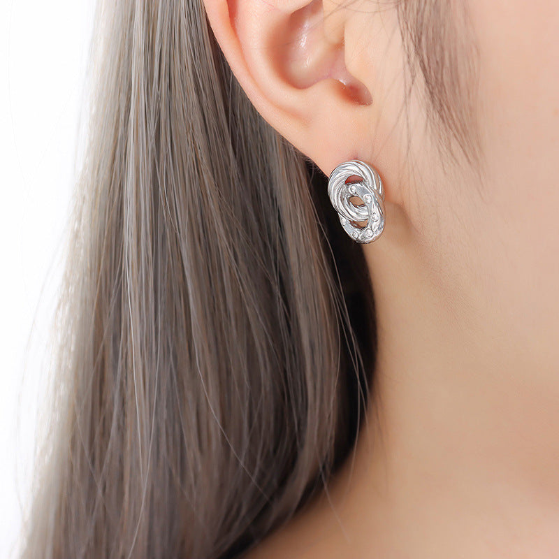 Stainless Steel Double Ring Inlay Crystal Stud Earrings