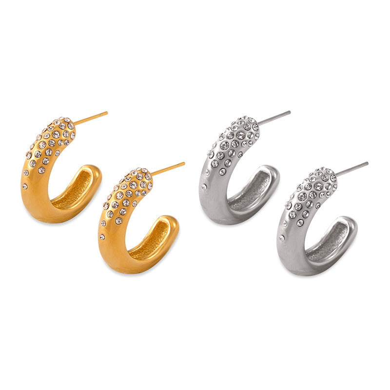 Stainless Steel Crushed Czech Diamond Hoop Earrings