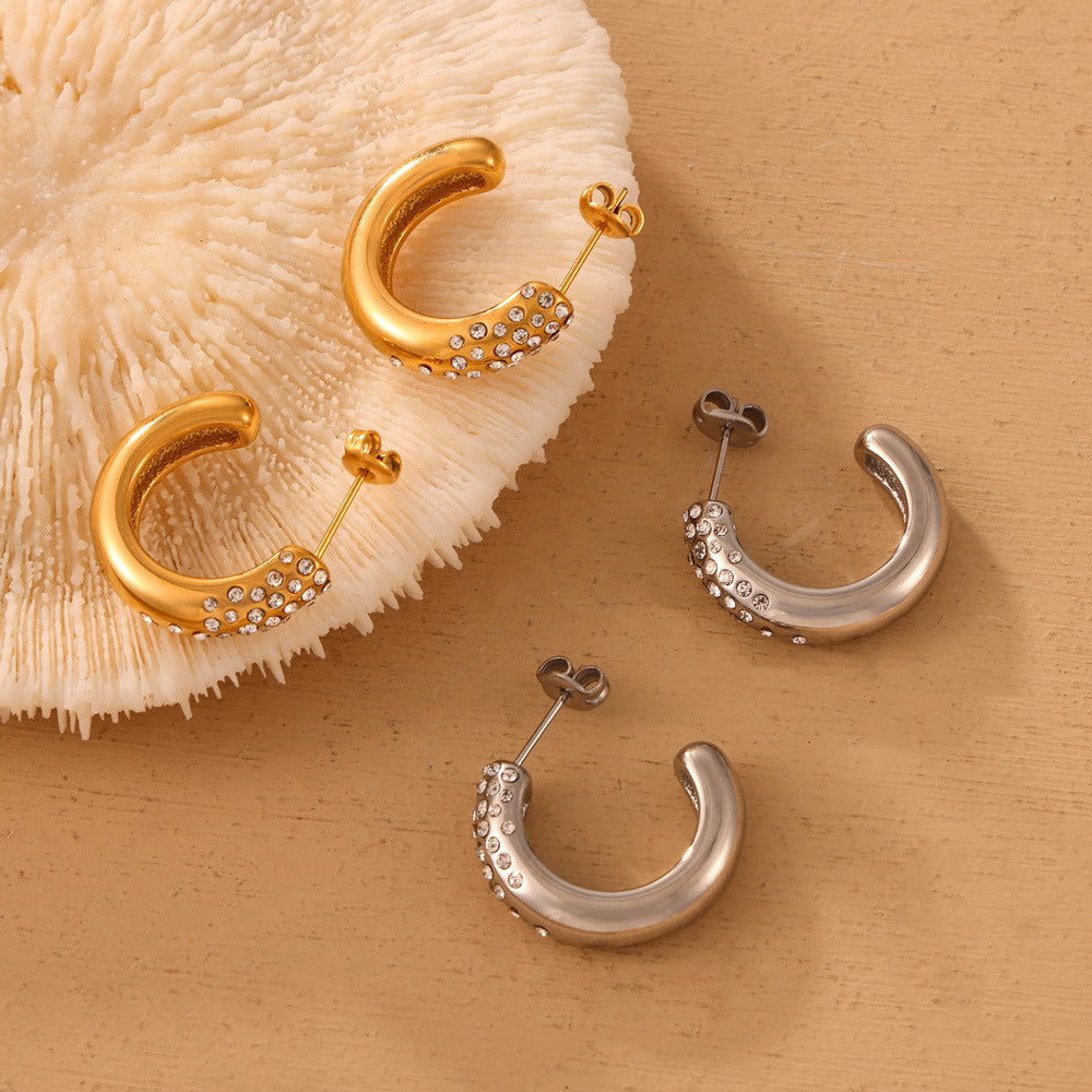 Stainless Steel Crushed Czech Diamond Hoop Earrings