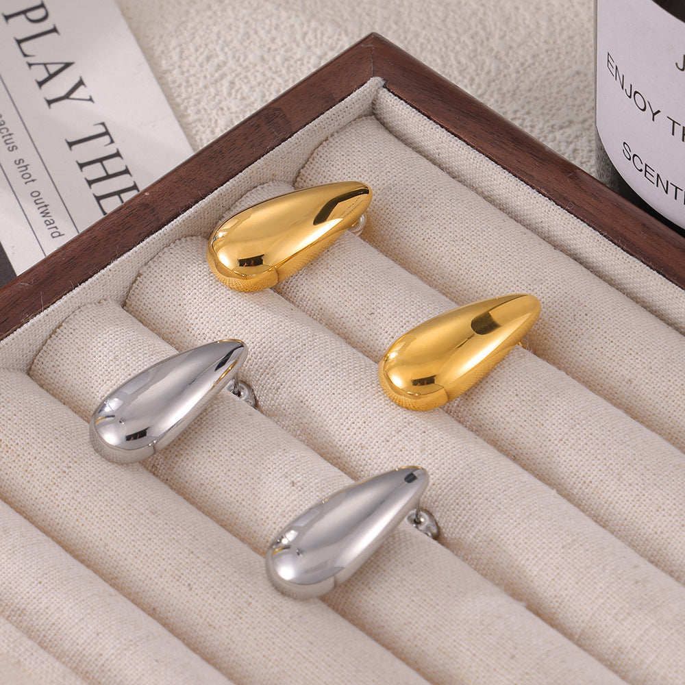 Water Drop Polished Stainless Steel Earrings