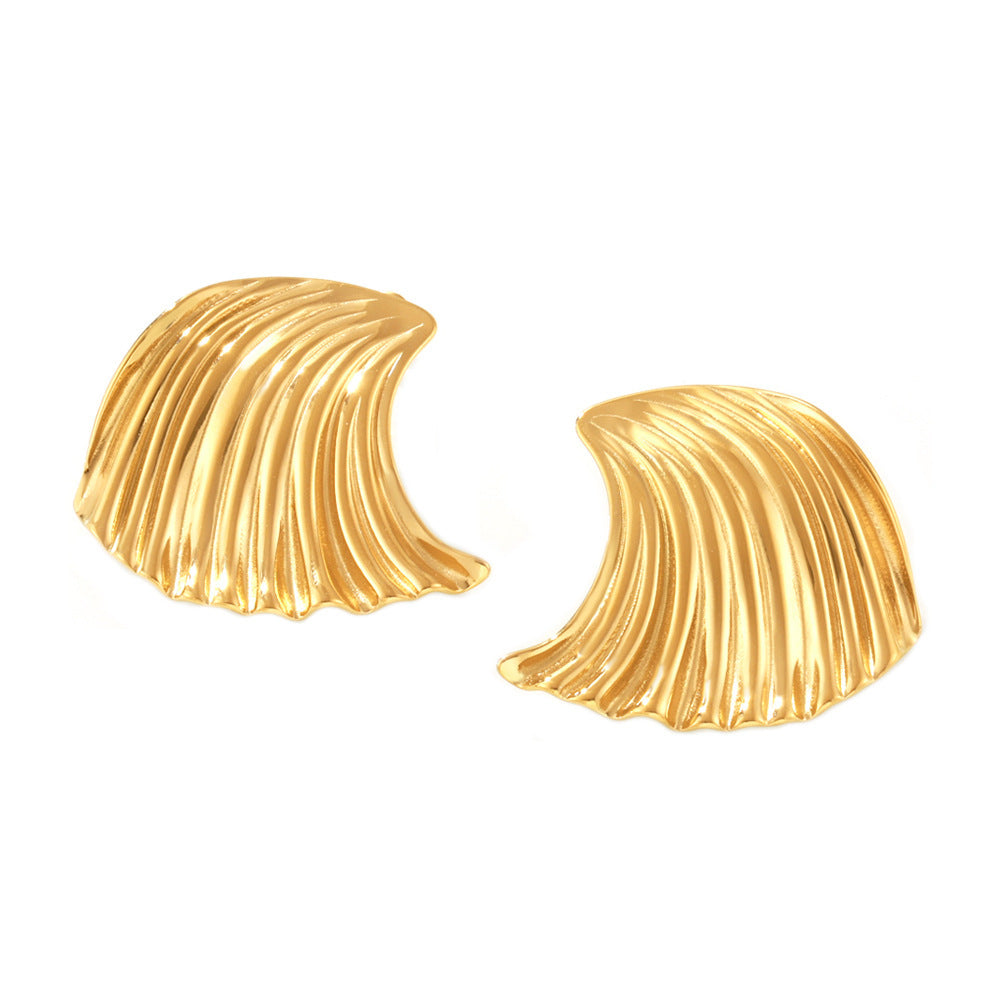 Stainless Steel Wave Shell Stud Earrings