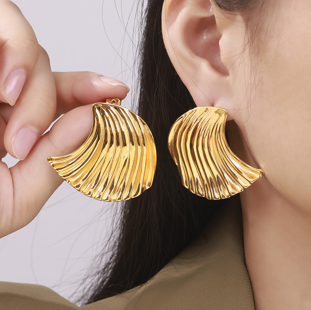 Stainless Steel Wave Shell Stud Earrings