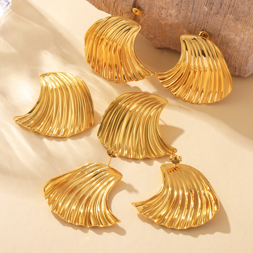 Stainless Steel Wave Shell Stud Earrings