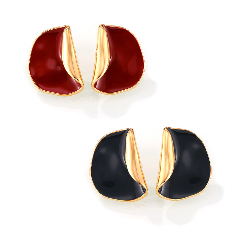 Stainless Steel Half Round Glaze Stud Earrings